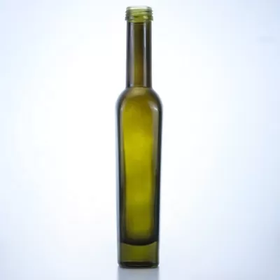 375 ml dark green olive oil glass bottle, acid-etched surface treatment, with a relatively high color