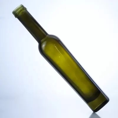 375 ml dark green olive oil glass bottle, acid-etched surface treatment, with a relatively high color