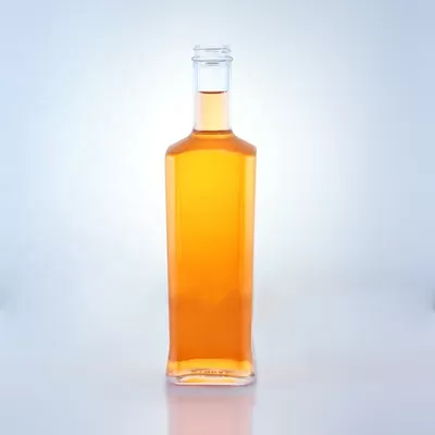 750ml flint glass transparent square round gin bottle, with screw cap treatment and free design